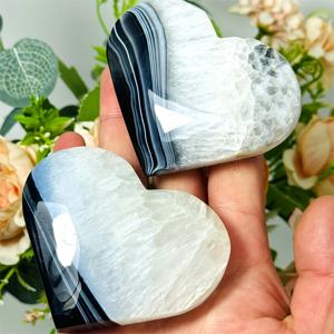 Cœur d'agate rayée noire, cristal d'énergie naturel poli, pour la décoration de la maison et du bureau, cadeau artisanal de guérison Reiki - Product Image 5