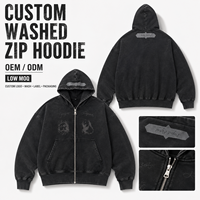 Sweat à capuche zippé personnalisé avec logo, délavé à l'acide, pour hommes et femmes, coupe oversize, en molleton de coton épais, style streetwear, OEM, faible MOQ, portrait