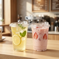 Gobelet en plastique PET transparent de 12 oz, 92 mm, gobelet jetable pour boissons froides avec couvercle