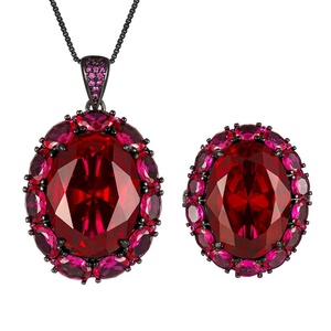 High Quality Eco-friendly Copper Black Gold Plated 15*20mm Imitation Red Corundum Pendant Earrings <b>Set</b> Big Zircon Jewelry <b>Sets</b> - Product Image 1