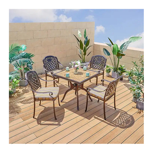 Ban Công Đồ Nội Thất Patio Đúc Nhôm Bàn Ăn Đặt Khách Sạn Xách Tay Bằng Gỗ Nhìn Vuông Bảng 4 Đệm Ghế - Product Image 6