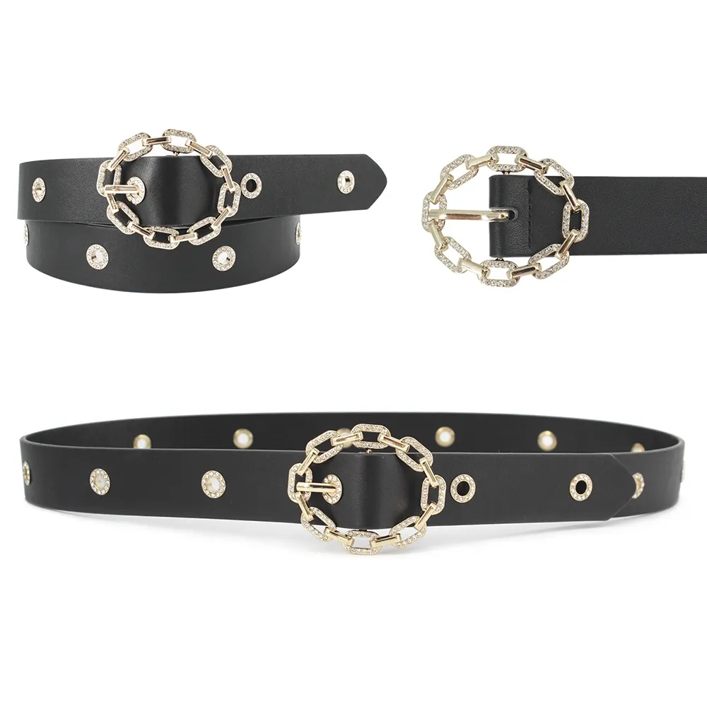 Fashion new style rhinestone chain shape buckle & eyelets belt for women