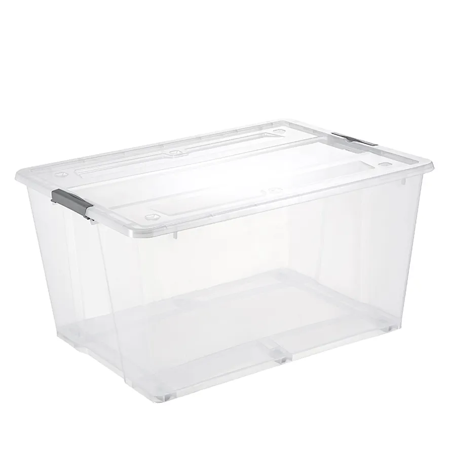Caixa de armazenamento de plástico transparente empilhável, 128l