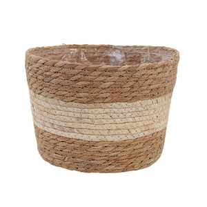 Panier de fleurs en paille tressée fait main, <span class=keywords><strong>pot</strong></span> de fleurs en jonc de mer style nordique avec doublure, couvercle de <span class=keywords><strong>pot</strong></span> de plante intérieur/extérieur pour la décoration de la maison - Product Image 1