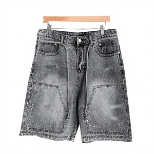 Shorts en jean baggy pour homme, style streetwear vintage, logo uni sur le devant, respirant, séchage rapide, haute qualité, prix abordable - Product Image 1