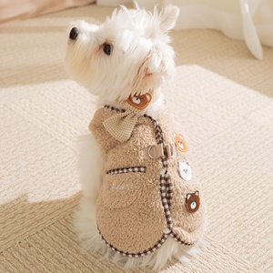 Vêtements pour animaux de compagnie en polyester, 25 ans, <span class=keywords><strong>petit</strong></span> chien, ours en peluche, sans manches, polaire, avec écharpe, automne hiver, vêtements de dessin animé - Product Image 2
