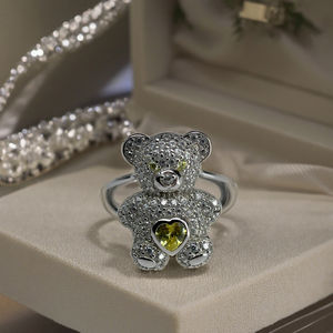 خاتم ألماس على شكل دب أنيق وعصري من مجموعة FH الرقيقة المطلية للذكرى السنوية - Product Image 1