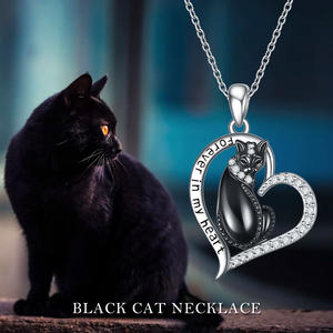 Ashes Keepsake Cremation Jewelry 925 Sterling Silver Black <strong>Cat</strong> <strong>Urn</strong> Pendant Necklace - Product Image 6