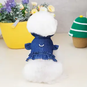 Wholesale fashion denim dog cat spring summer dress with pull loop pet cute clothes