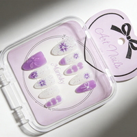 Faux ongles de luxe en ABS à couverture complète, forme amande, à presser, réutilisables, avec pointes en gel, design artistique série Océan, longueur longue pour doigts