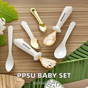 Juego de comedor de entrenamiento de bebé antideslizante al por mayor nuevas tendencias PPSU tenedor cuchara utensilios de silicona y material plástico para comer - Product Image 3