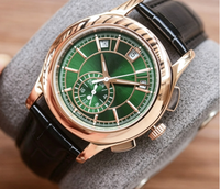 Montre pour homme, cadran multicolore, boîtier en or rose, fonction chronomètre, affichage de la date, bracelet en cuir de crocodile