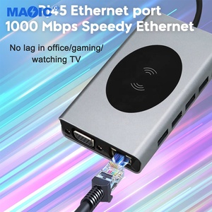 Software de hardware de computadora tipo C a carga inalámbrica <span class=keywords><strong>4K</strong></span> <span class=keywords><strong>HDMI</strong></span> 1080P VGA 1000M RJ45 USB 3,0 adaptador de concentrador USB 13 en 1 concentrador USB C - Product Image 3