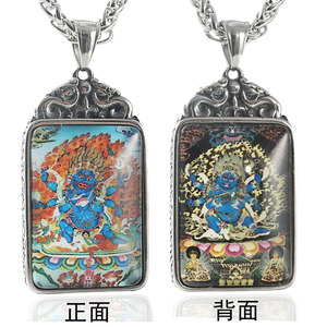 yunnique Stainless Steel Painted Zakiram Thangka Pendant Unisex Fashion Necklace With Bezel Setting For <b>Gift</b> 216037 - Product Image 1
