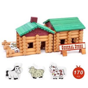 Ensemble de 170 pièces de construction en bois Ferme et Magasin Cabane en rondins - Jouet éducatif créatif pour enfants pour un jeu polyvalent - Product Image 1