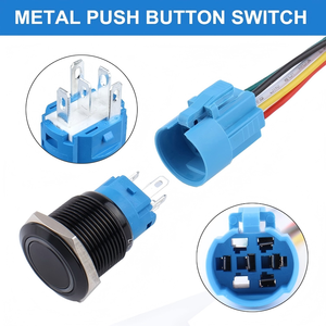 12V-24V kendinden kilitleme siyah kabuk basmalı düğme anahtarı su geçirmez Anti-Vandal 5Pins IP65 IP65 16mm Metal mandallama IP65 seviyesi - Product Image 3