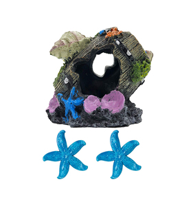 Resina Betta Fish Tank accessori Blue Star Fish Ornaments Shell Broken Barrel Fish Cave Hide Tank Accessories - Product Image 1