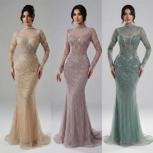 Nude/Pink/Turquoise Color 2026 Luxury <strong>Modest</strong> High Neck Beaded Mermaid Evening <strong>Dresses</strong> Gowns for Women Party <strong>Prom</strong> <strong>Dresses</strong> LA73519 - Product Image 2