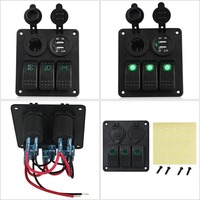 12V-24V Double Port USB Chargeur Prise Interrupteur À Bascule Panneau En Aluminium Bleu LED Lumière Étanche Interrupteur À Bascule pour Marine Bateau Voiture