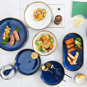 Assiette à dîner en céramique multicolore avec fil doré de 8 pouces, ensemble d'assiettes en céramique, ensemble de vaisselle pour la maison - Product Image 2