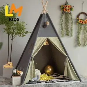 LM KIDS Teepee Tents For Kids Sleepover With Mattresses Teepee Tent For Event Grey Play Tents