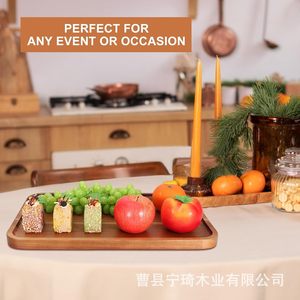 Wooden <b>tray</b> for desserts, fruits, Japanese tea, solid wood household tableware, <b>large</b> rectangular wooden plate - Product Image 2