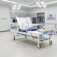Lit d'hôpital manuel multifonctionnel avec toilettes, lit de soins à domicile avec table à manger et poteau porte-perfusion pour personnes âgées et handicapées