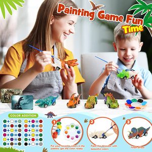 Educational Arts and Crafts DIY Gifts 2 in 1 <strong>Dinosaurs</strong> <strong>Painting</strong> Pull Back Cars Set - Product Image 5