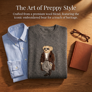 Suéter de Punto Grueso 7GG para Hombre, Estilo Preppy Vintage, con Jacquard de Oso, Diseño Retro con Estampado Animal, Mezcla de Lana, para Invierno - Product Image 4