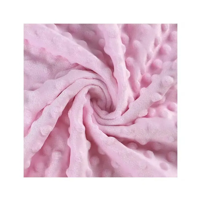 2024 Nieuwkomers Op Maat Gemaakte Kleur Roze Effen Minky Dot Polyester Warp Gebreide Stof Voor Babykleding