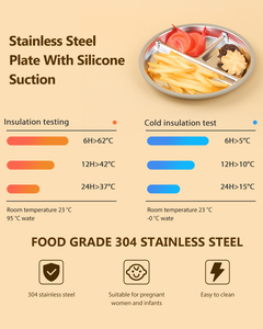 Piatto in Acciaio Inox 304 da 8 Pollici per Bambini, Adatto al Microonde, <span class=keywords><strong>con</strong></span> Base in Silicone e <span class=keywords><strong>Ventosa</strong></span> - Product Image 4