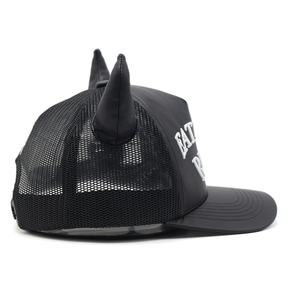 Casquette <span class=keywords><strong>de</strong></span> camionneur diable pas cher avec deux cornes Logo brodé personnalisé cuir PU Gorras hommes femmes - Product Image 5