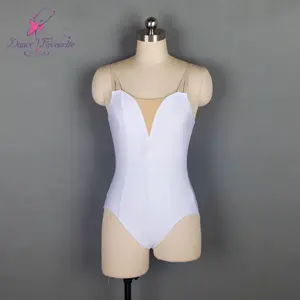 18579 yetişkin bale dans temel leotard uygulama giyim beyaz/siyah spandex mayoları çıplak V boyun