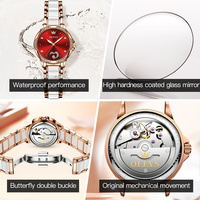 Jam Tangan Mekanik Wanita Mewah Keramik OEM 6631 Desain Bunga Skeleton untuk Wanita