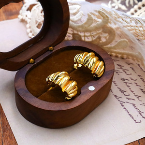 Huggie Earrings Gold Geometric Pleated Design For Women Fashion Jewelry - Product Image 1
