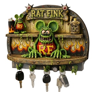 Porta Llaves Rat Fink, Organizador de Pared para Entrada, Diseño de Monstruo Verde, Decoración para el Hogar, Color Bronce, Forma Rectangular - Product Image 2