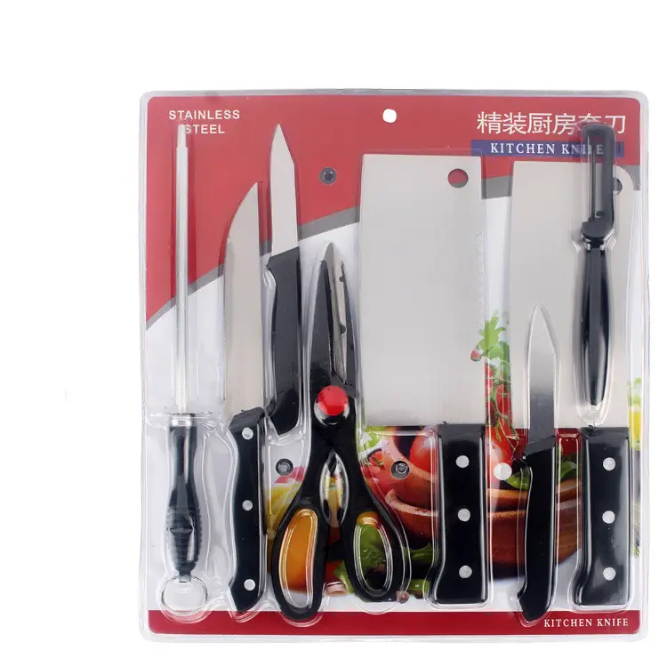 Hot Sale Stainless Steel 8 PCS Kitchen knife set Professional Gift Knife Set Tool Blister packing with Scissors Gourd Grater