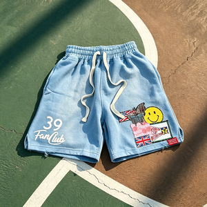 Pantalones Cortos Deportivos Vintage para Hombre, Estilo Desgastado, con Estampado de Mariposa Sonriente del Club de Fans 39, Cintura con Cordón Ajustable, Multicolor, Estilo Hip Hop, Casual - Product Image 3