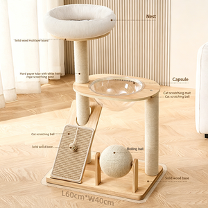 Árbol rascador clásico integrado para gatos con bola giratoria de juguete - Condominio para gatos de madera de pino de alta calidad, 4 niveles, OEM ODM disponible - Product Image 4