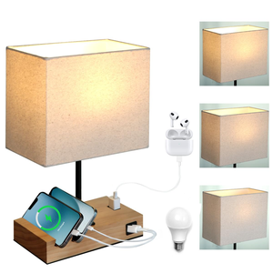 Touch Control <b>Table</b> Lamps 2 USB <b>Charging</b> Ports&AC Outlet <b>Bedside</b> Nightstand Lamps with White Fabric Lampshade - Product Image 2
