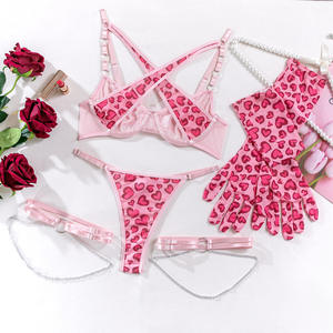 Ensemble de Lingerie femme Sexy rose imprimé léopard chaîne <span class=keywords><strong>en</strong></span> métal anneaux de jambe cadeau saint valentin XS taille lumière vente transfrontalière chaude - Product Image 6