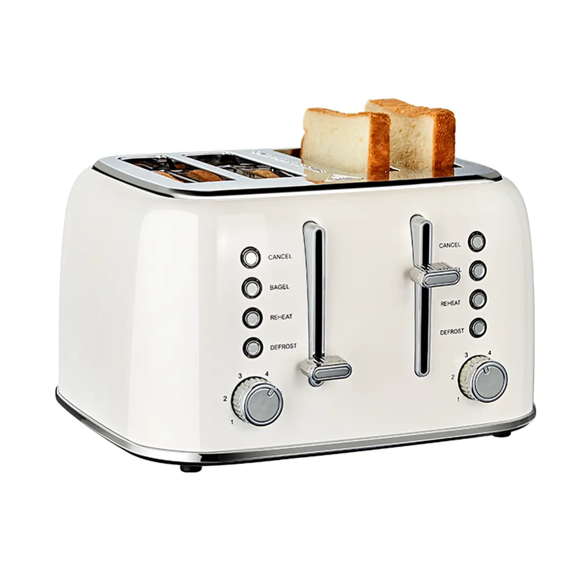 Retro 4 Slice Stainless Steel Bread Toaster with Bagel Function Dual Panel Sandwich Grill Toasters