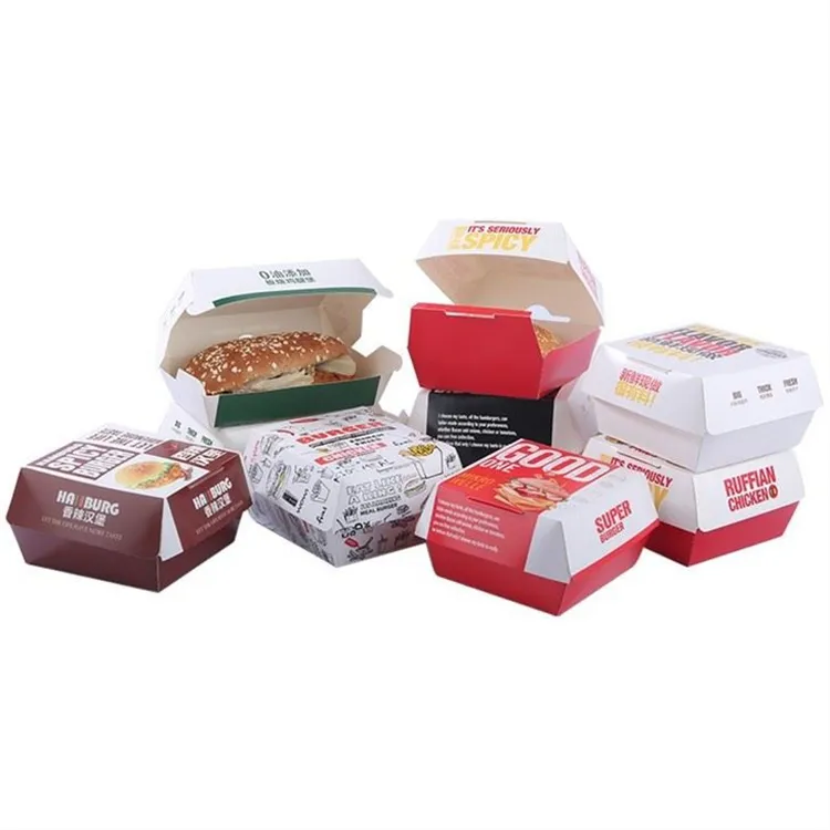 RTS biodegradabile confezione di Fast Food da asporto e scatole di Hamburger e patatine fritte di colore rosa nero scatola per il pranzo di Hamburger di ali di pollo