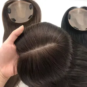 Hot Sản phẩm bán chạy 2024 cơ sở lụa Brazil tóc Topper trong kho 100% làm bằng tay trong suốt tóc con người Topper thẳng