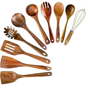 Ensemble de serveur à salade en bois avec poignée Couverts Outil de cuisine pour servir des salades pour la maison ou le restaurant Outils en bois - Product Image 1