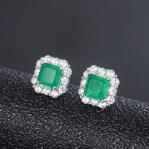 Fashion Jewelry Eco-friendly Copper Silver Plated Square Bezel Green Zircon Geometric Halo <b>Stud</b> Earrings for Women - Product Image 3