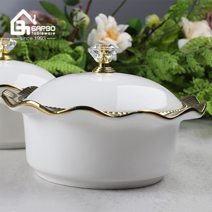 セラミック食器高級ディナーセットゴールデン効果小190ml磁器スナックボウルかわいいセラミックキャンディポットふた付き - Product Image 2