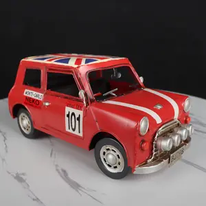 Decoración nostálgica Retro simulación británica Mini coche artesanía Vintage hierro forjado modelo de coche adornos antiguos vehículos de arte del hierro