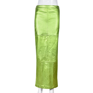 Jupes d'été en <span class=keywords><strong>cuir</strong></span> Pu pour femmes Jupes longues taille haute Jupes Maxi vertes fendues Night Club Cute Casual Slit Skirt - Product Image 6