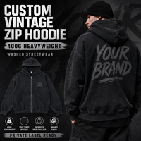Sudadera con capucha extragrande unisex personalizada de 400 g, estilo vintage lavado, con cremallera, hombros caídos y tejido de rizo para ropa urbana OEM